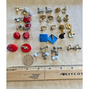 Vintage Clip On Earrings Fashion Costume Jewelry Beads Metal 14 Pair